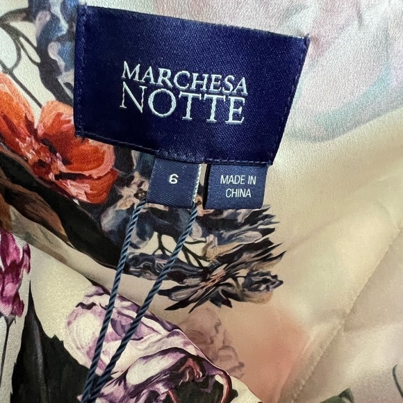 MARCHESA NOTTE One-Shoulder Tulle Dress w/ 3D Applique - Picture 12 of 13